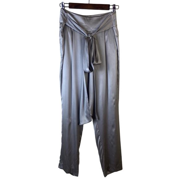 Michelle Mason‎ Women Size 6 Silk Charmeuse Belted Slim Pleated Pants Tie Belt - Picture 1 of 12